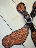 Two Tone Leather Floral Tooled Spur Strap