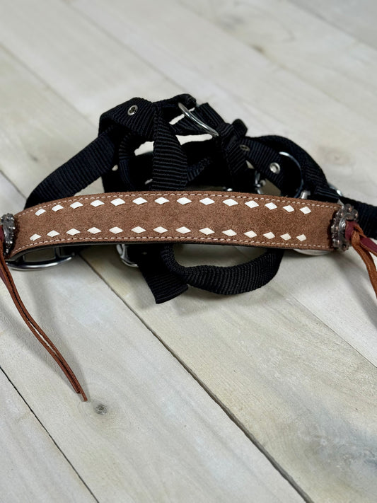 White Buckstitch Rough Out Bronc Halter