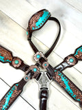 Turquoise and Copper Concho Floral Tack Set