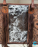 Prescott Brown Pattern Hide Tote with Leather Tooled Sunflowers