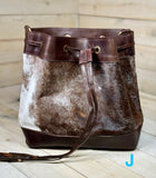Cowhide and Leather Western Drawstring Bucket Bag