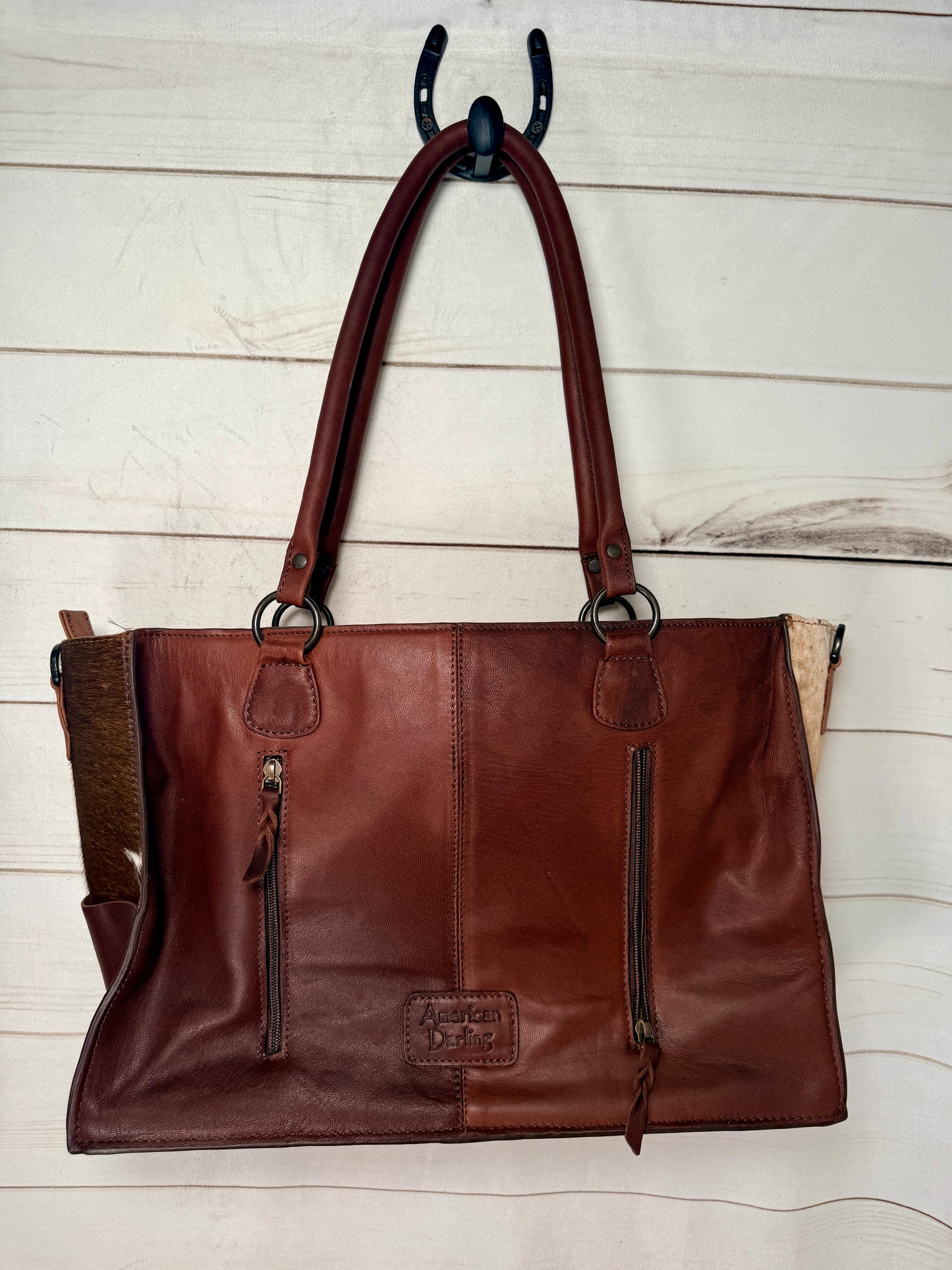 Sunflower Tooled and Hide Tote Bag