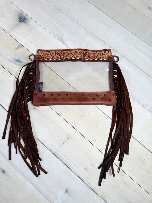 Clear Leather Flower Tooled Crossbody