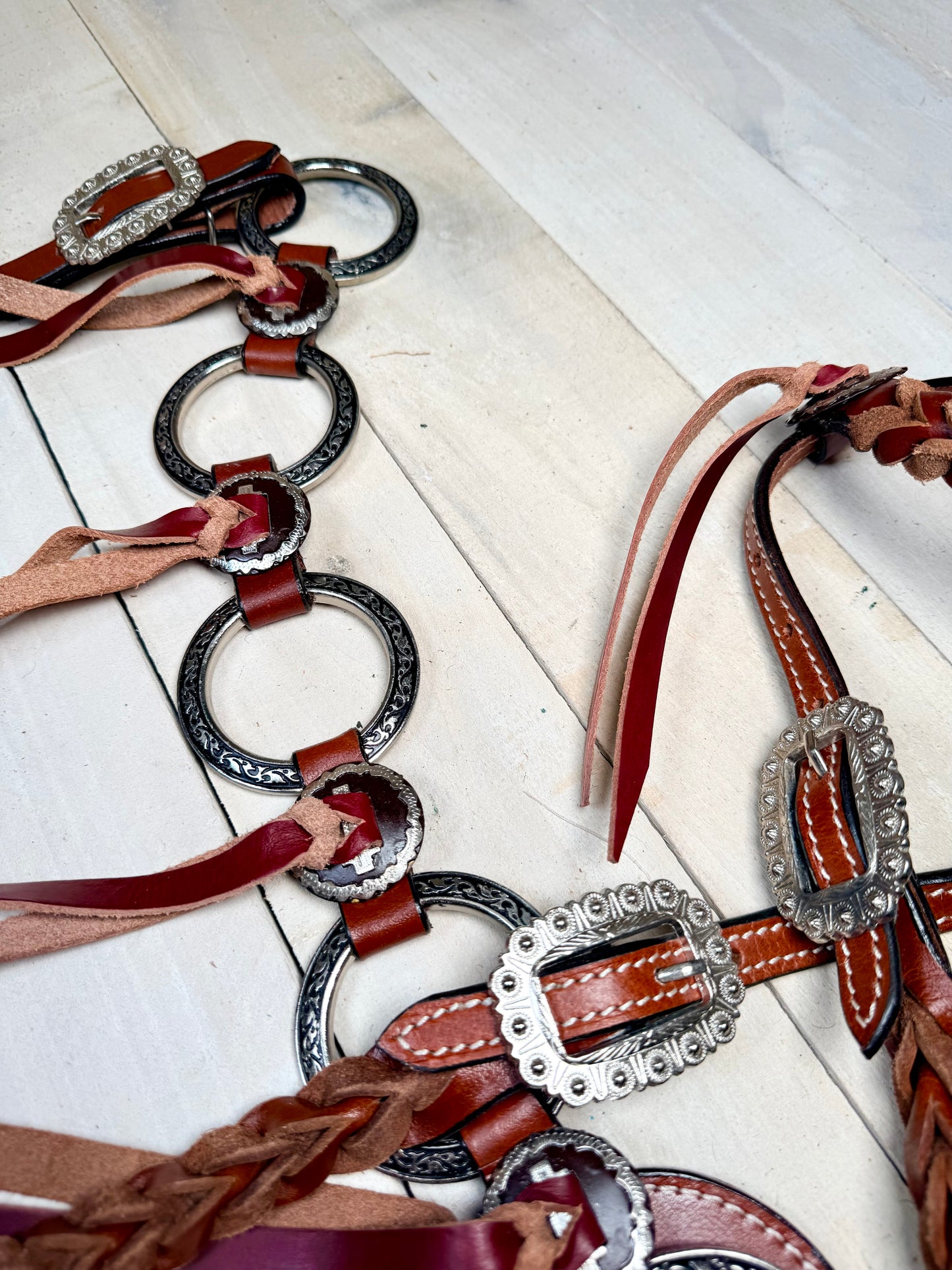 Leather Tassel Silver Concho and Ring  Tack Set