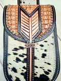 Cowhide  Silver Studded and Leather Tooled Saddle Bag