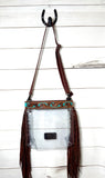 Clear  Painted Teal Inset Floral Fringe Bag