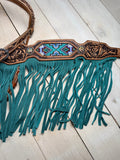 Turquoise, Purple, Black and White Beaded with Fringe Tack Set