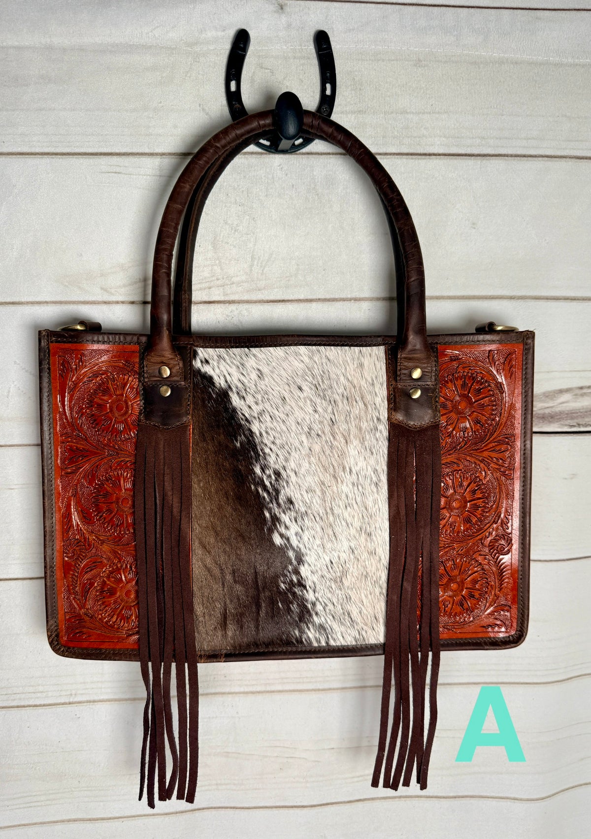 Cowhide and Floral Leather Tote Bag