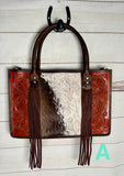 Cowhide and Floral Leather Tote Bag
