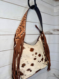 Floral Tooled Hide On Buckstitch Hobo Bag