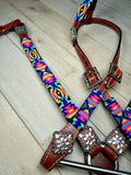 Neon Tribal Beaded Leather Tack Set