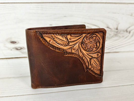 Tooled Swatch Soft Leather Mens Western Wallet