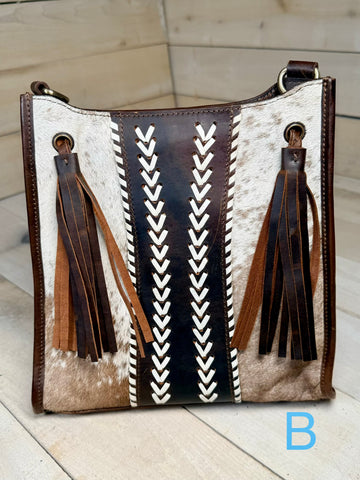 Whipstitch with Tassel Hide On Crossbody Handbag