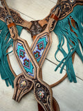Turquoise, Purple, Black and White Beaded with Fringe Tack Set