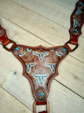 Weathered Steer Turquoise Concho Tack Set