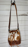 Ranchers Hide & Leather Tooled Band Bucket Handbag