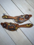 Sunflower Painted Copper Concho Spur Straps