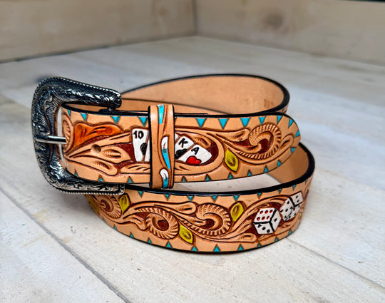 Vegas Leather Tooled Turquoise Accent Woman’s Belt