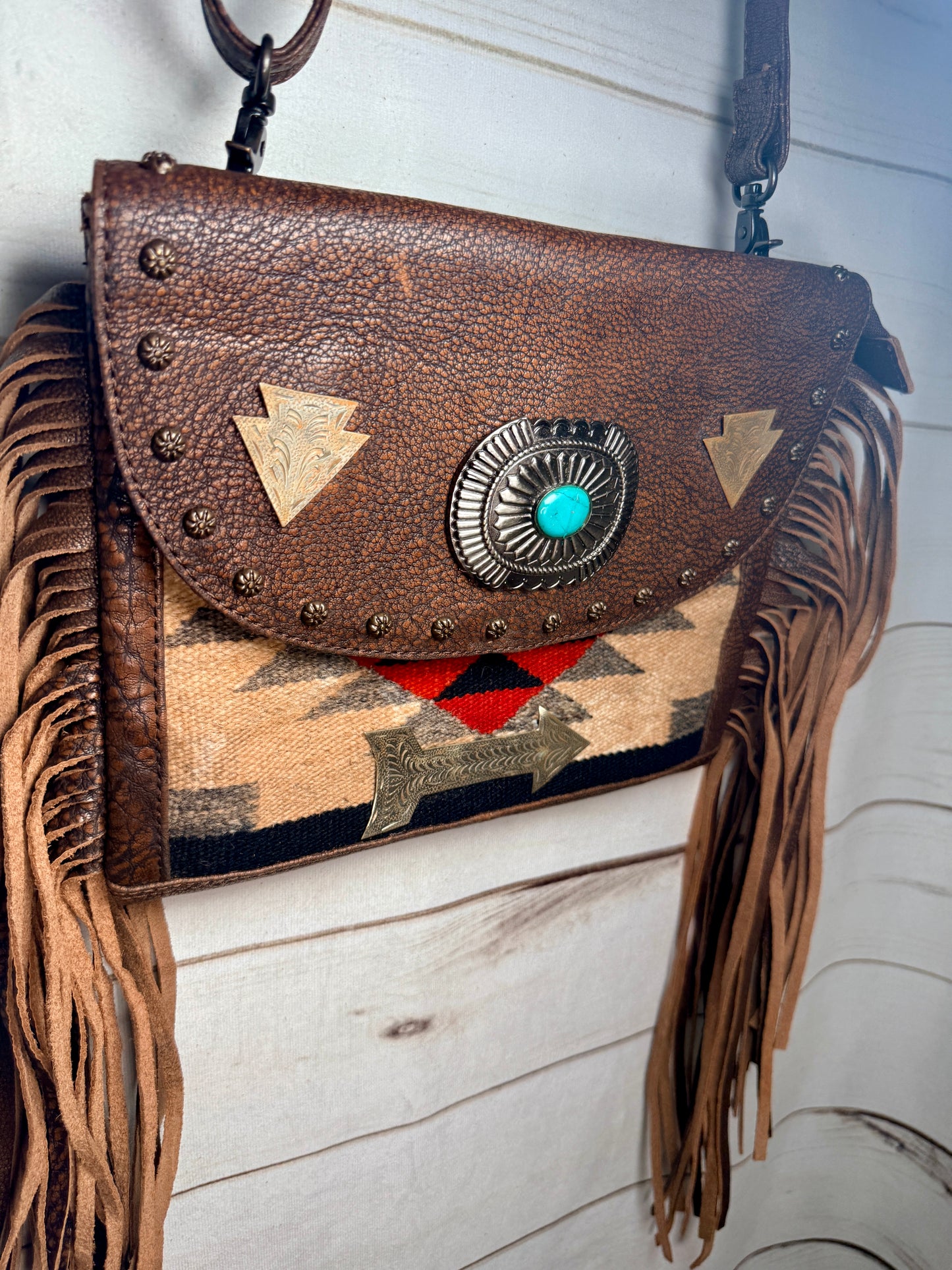 Saddle Blanket Copper Studded Crossbody Bag