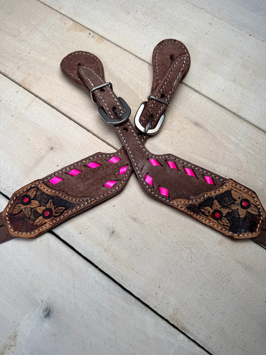 Daisy Buckstitch Rough Out Pink Spur Straps