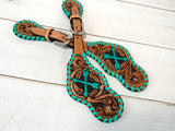 Turquoise Arrows Whipstitch Leather Spur Straps