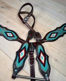 Red and Teal Woven Copper Concho Tack Set