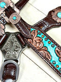 Turquoise and Copper Concho Floral Tack Set
