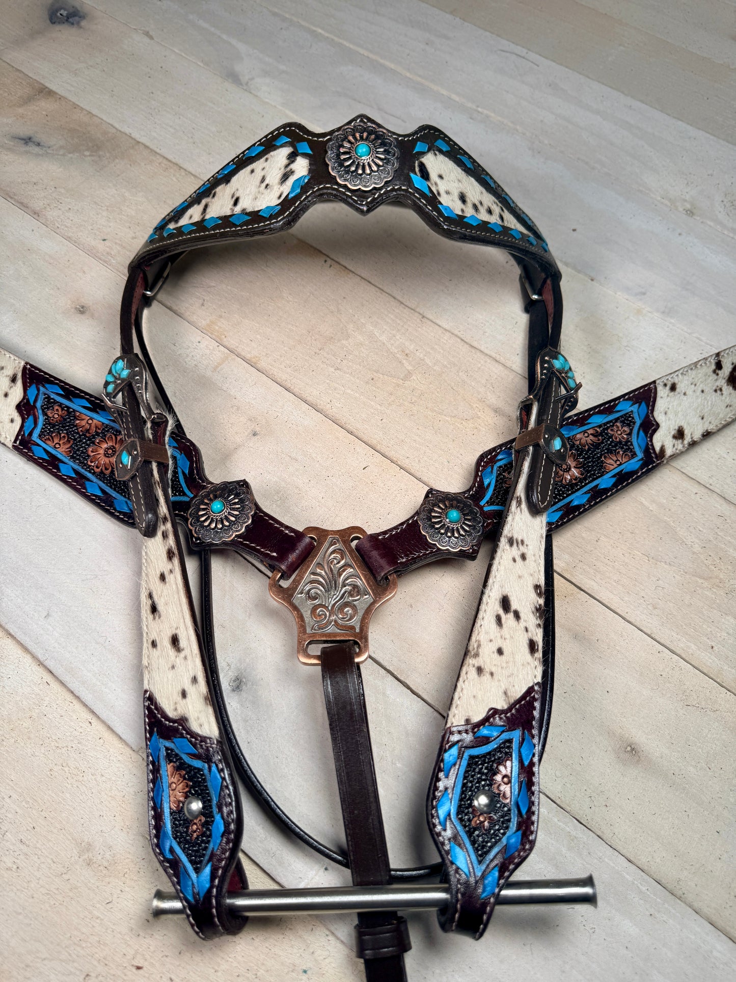 Copper Hide Blue Buckstitch Tack Set