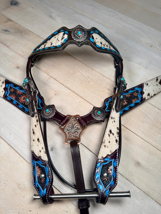 Copper Hide Blue Buckstitch Tack Set