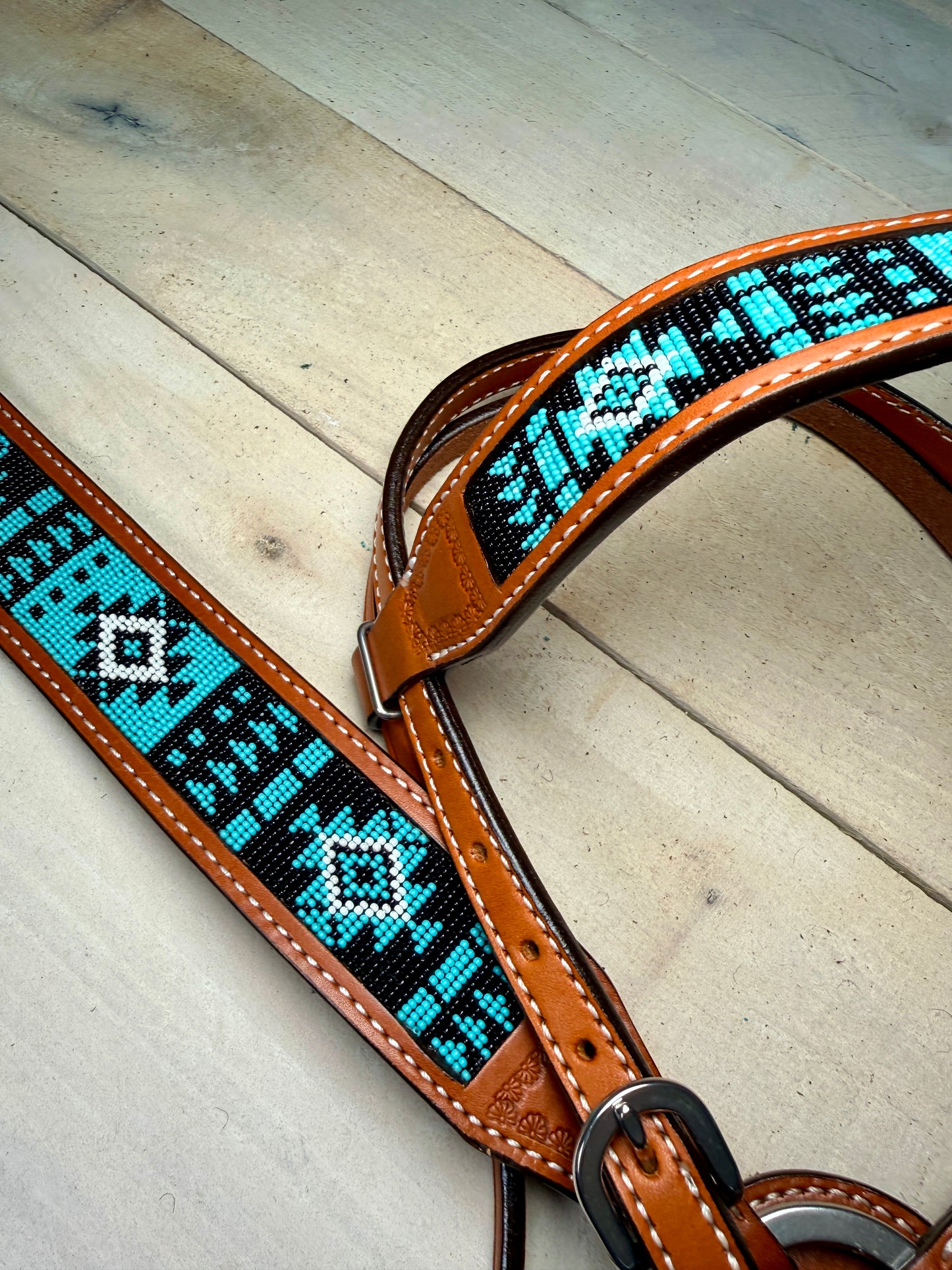 Turquoise and Black Beaded Tack Set