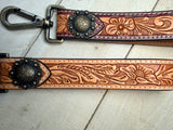 Natural Tooled Wristlet Leather Keychain