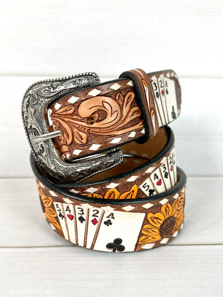Vegas Desert Sunflower Tooled Leather Woman's Belt – Cowgirl Barn