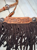 Tooled Leather with Dark Suede Fringe Tack Set