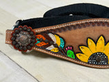 SALE!! - Painted Sunflower Cacti and Feather Leather Bronx Halter