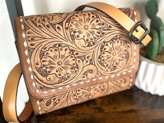 Tooled Leather Clutch Crossbody Purse