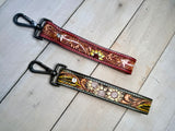 Colorful Sunflower Tooled Wristlet Leather Keychain