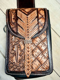 Basketweave Chevron Tooled Saddle Bag