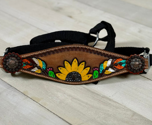 SALE!! - Painted Sunflower Cacti and Feather Leather Bronx Halter