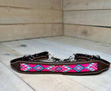 Hot Pink, Teal and Purple Beaded Leather Wither Strap