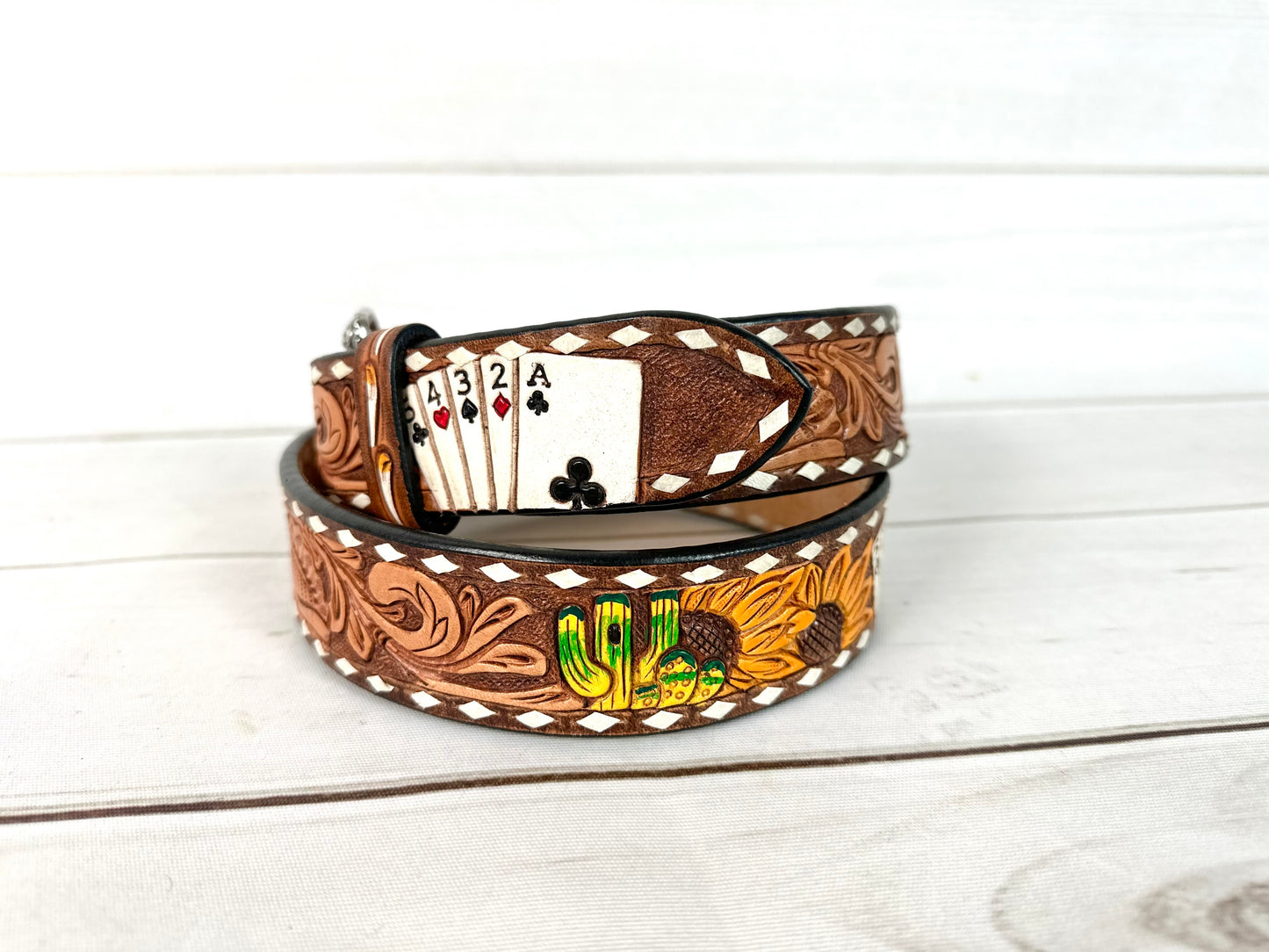 Vegas Desert Sunflower Tooled Leather Woman’s Belt