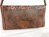 Dark Tooled Leather Envelope Clutch Handbag
