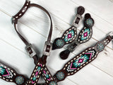 Aztec Turquoise Beaded Inset Dark Leather Spur Straps