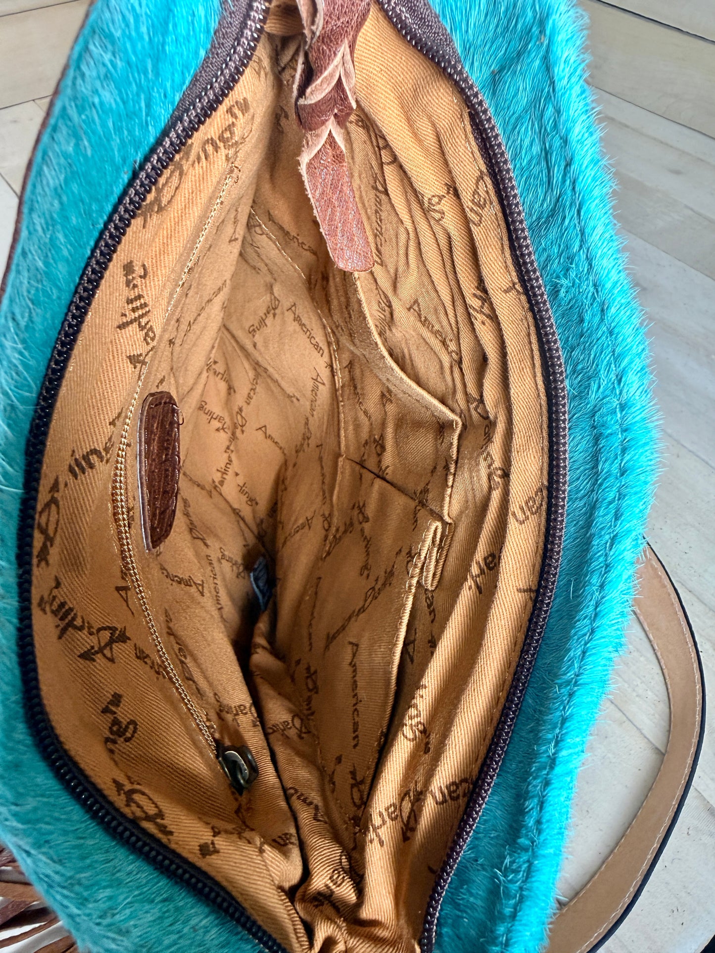 Turquoise Hide Howdy Large Crossbody Bag with Leather Fringe