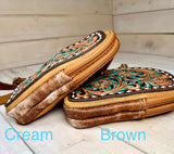 Buckstitch Tooled Leather and Hide Western Sling Bag