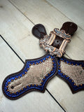Silver and Blue Snake Skin Copper Studded Spur Strap