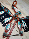 Teal Painted Feathers and Fringe Tack Set