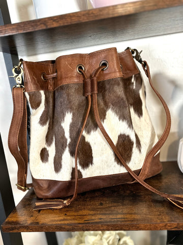 Cowhide and Leather Western Bucket Bag