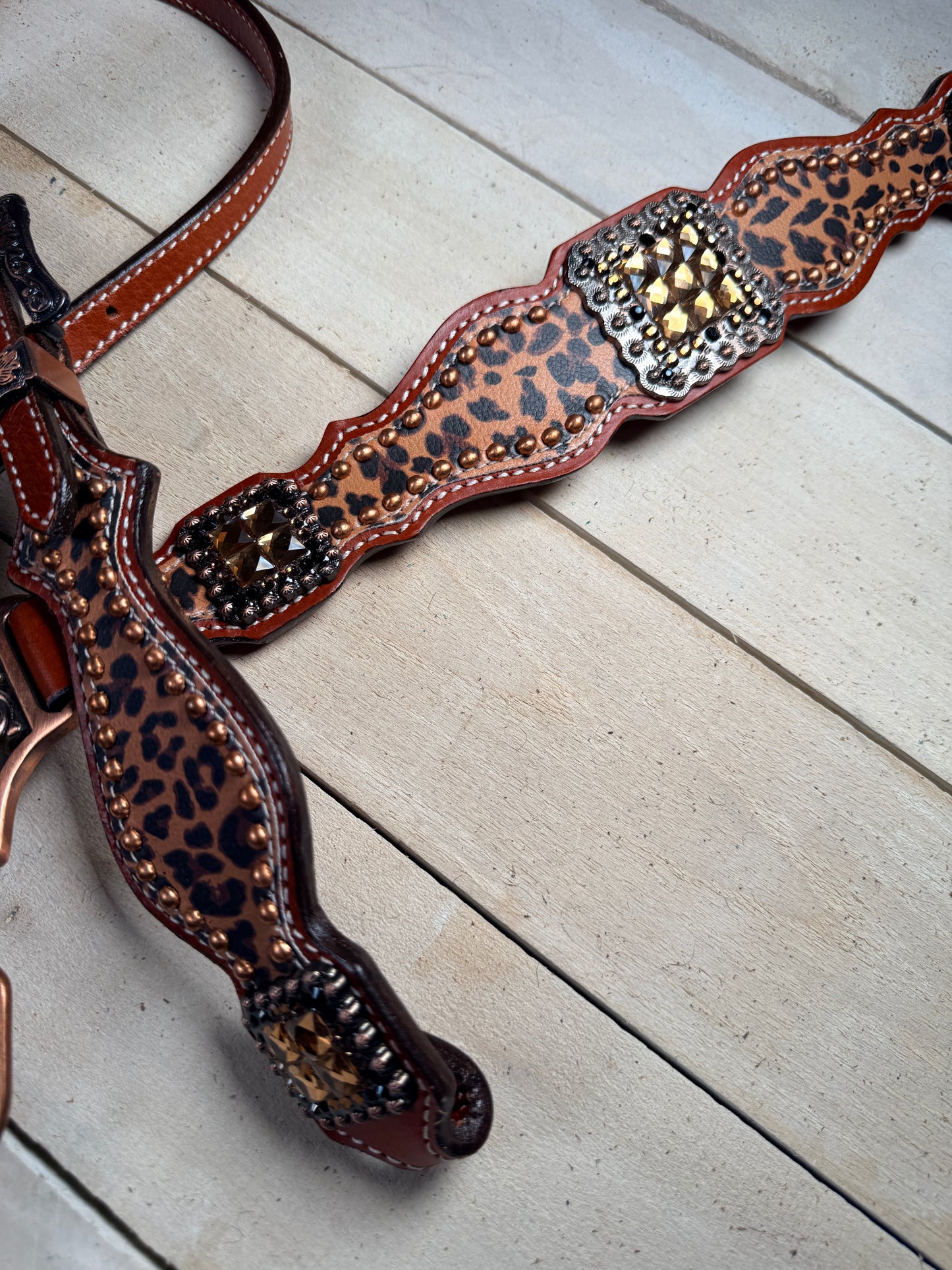 Cheetah Print Crystal Concho Tack Set