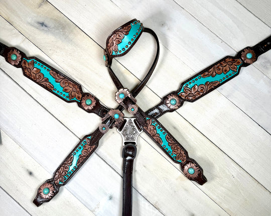 Turquoise and Copper Concho Floral Tack Set