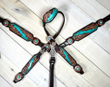 Turquoise and Copper Concho Floral Tack Set